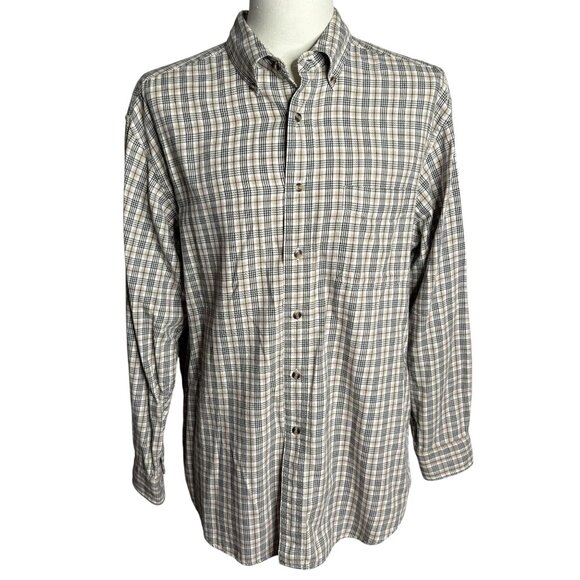 Covington Button Down Long Sleeve Shirt L Beige Black Plaid Pocket Cotton - Picture 1 of 6